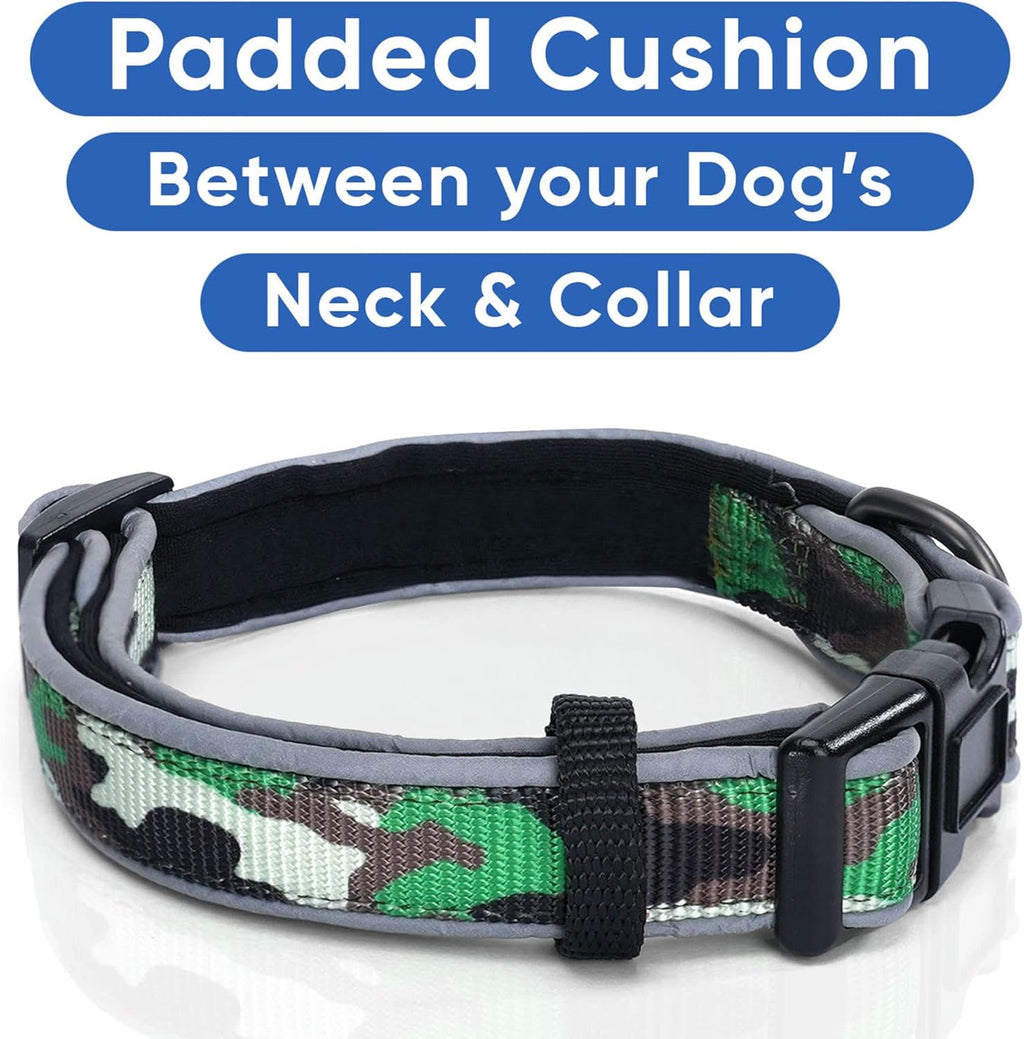 Camo Green/Black Padded Dog Collar, Large