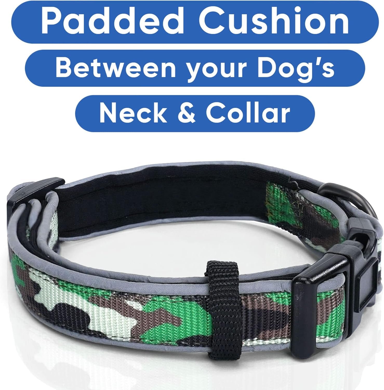 Camo Green/Black Padded Dog Collar, Large