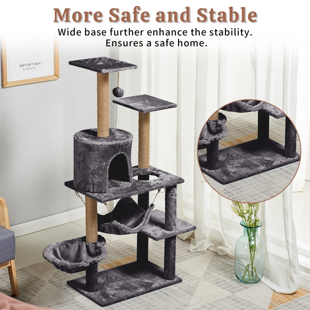 52In Cat Tree Multilevel Cat Tower with Condo and Hommock for Indoor,Gray