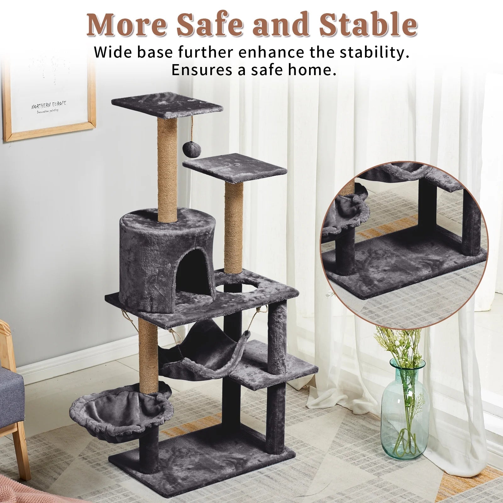 52In Cat Tree Multilevel Cat Tower with Condo and Hommock for Indoor,Gray