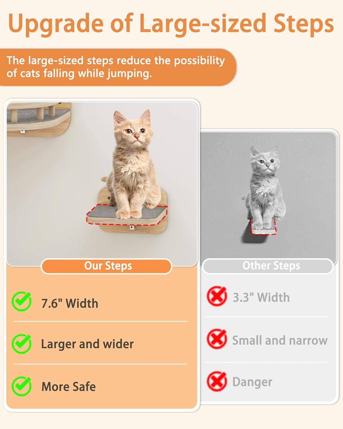 Cat Wall Furniture Corner Climbing Shelf Perches, Cat Bed Wall Mounted with 3 Wide Steps,Modern Floating Stairs for Wall Indoor Cats up to 22 Lbs for Cats - Wood Color