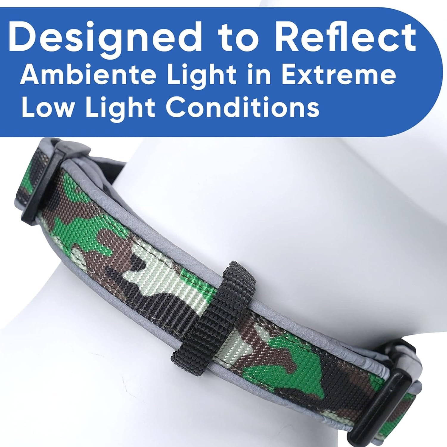 Camo Green/Black Padded Dog Collar, Large
