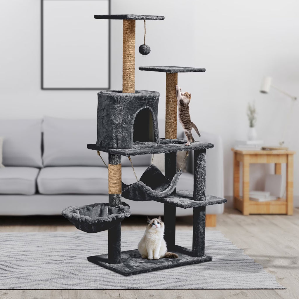 52In Cat Tree Multilevel Cat Tower with Condo and Hommock for Indoor,Gray