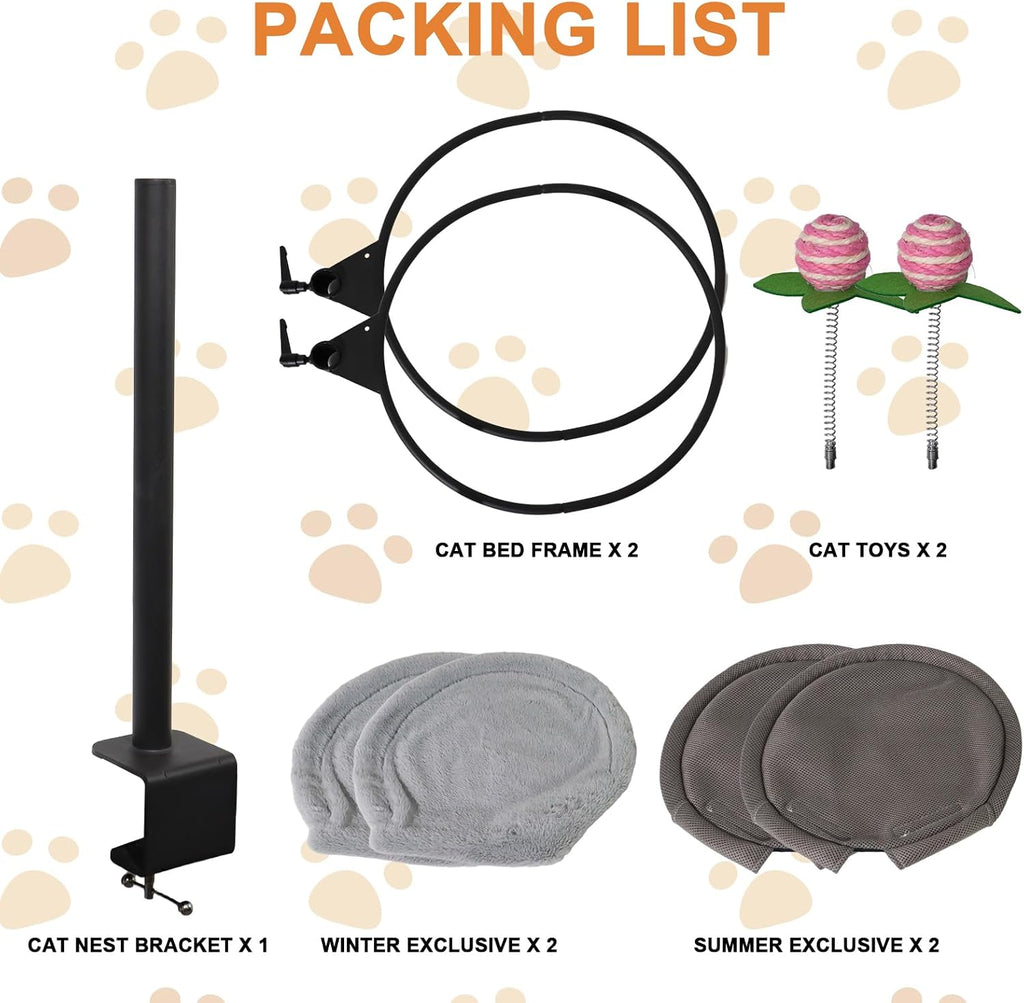 Double Cat Desk Bed, 360° Rotating & Adjustable Desk Mount with Soft Faux Fur & Breathable Mesh Accessories, Ergonomic Cat Perch for Remote Workers,Gamers, and Office Staff - Supports up to 44 Lbs