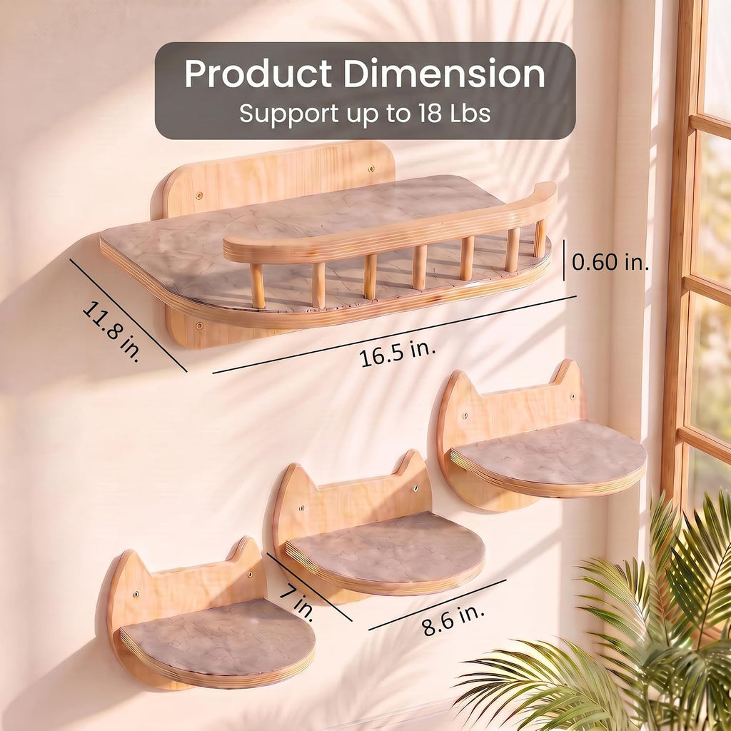 Cat Wall Shelves, Floating Bed with 3 Cat Wall Steps - Natural | Pre-Drilled Anchor Kit for Easy Mount, Cozy Spot for Climbing & Play, Indoor Cats up to 18 Lbs, Sustainable FSC Birch Wood