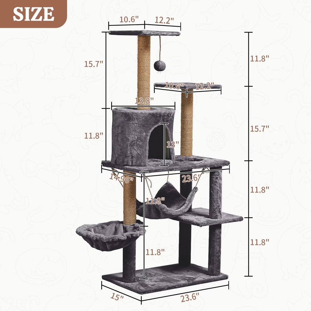 52In Cat Tree Multilevel Cat Tower with Condo and Hommock for Indoor,Gray