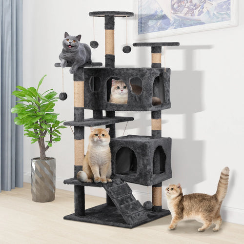 52In Cat Tree Multilevel Cat Tower with Condo and Hommock for Indoor,Gray