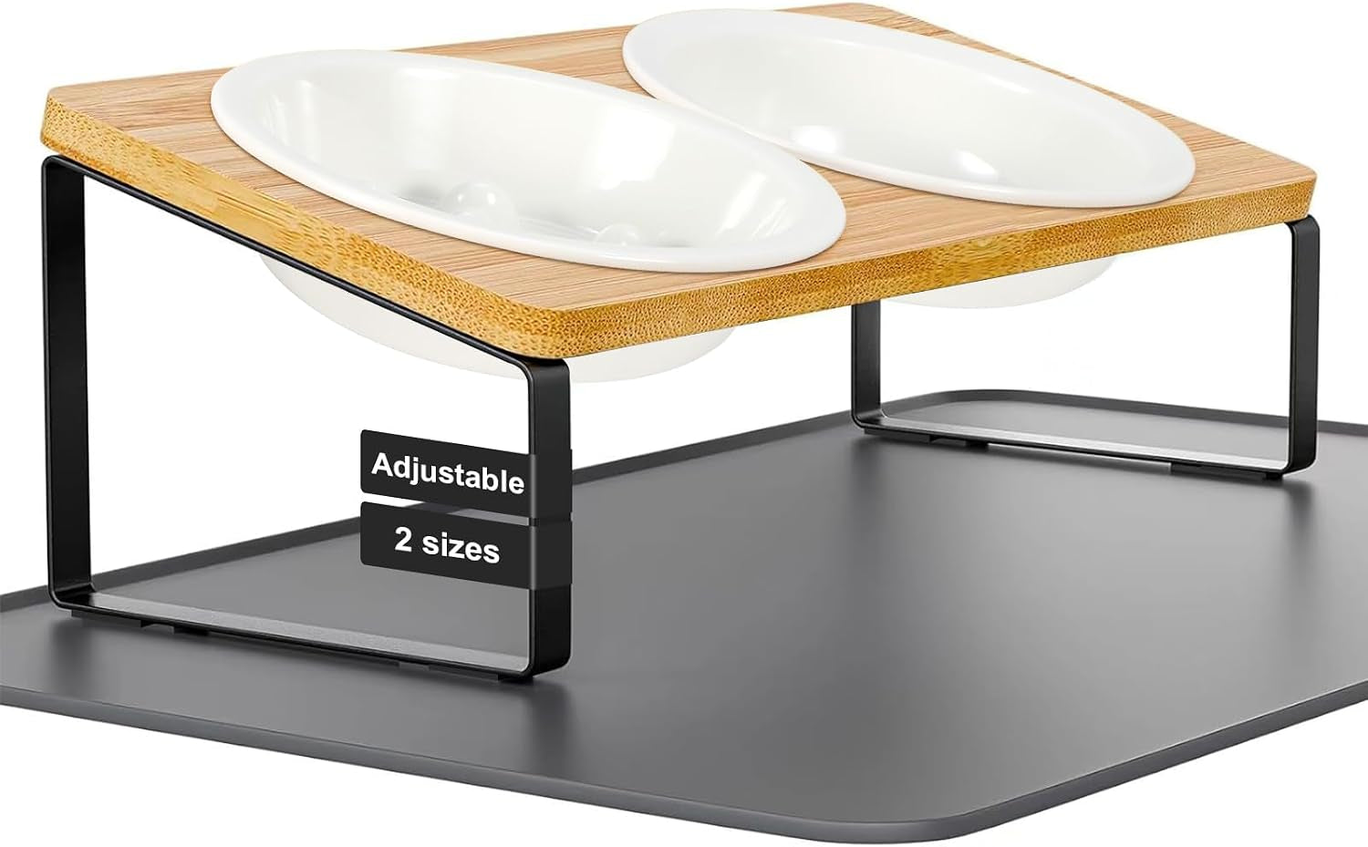 Upgraded Adjustable Height Cat Food Bowls Stand Ceramic Dog Bowls and Slow Feeder Cat Bowl, 15°Tilted Stand anti Vomiting Raised for Small and Medium Sized Cats Dogs (White)