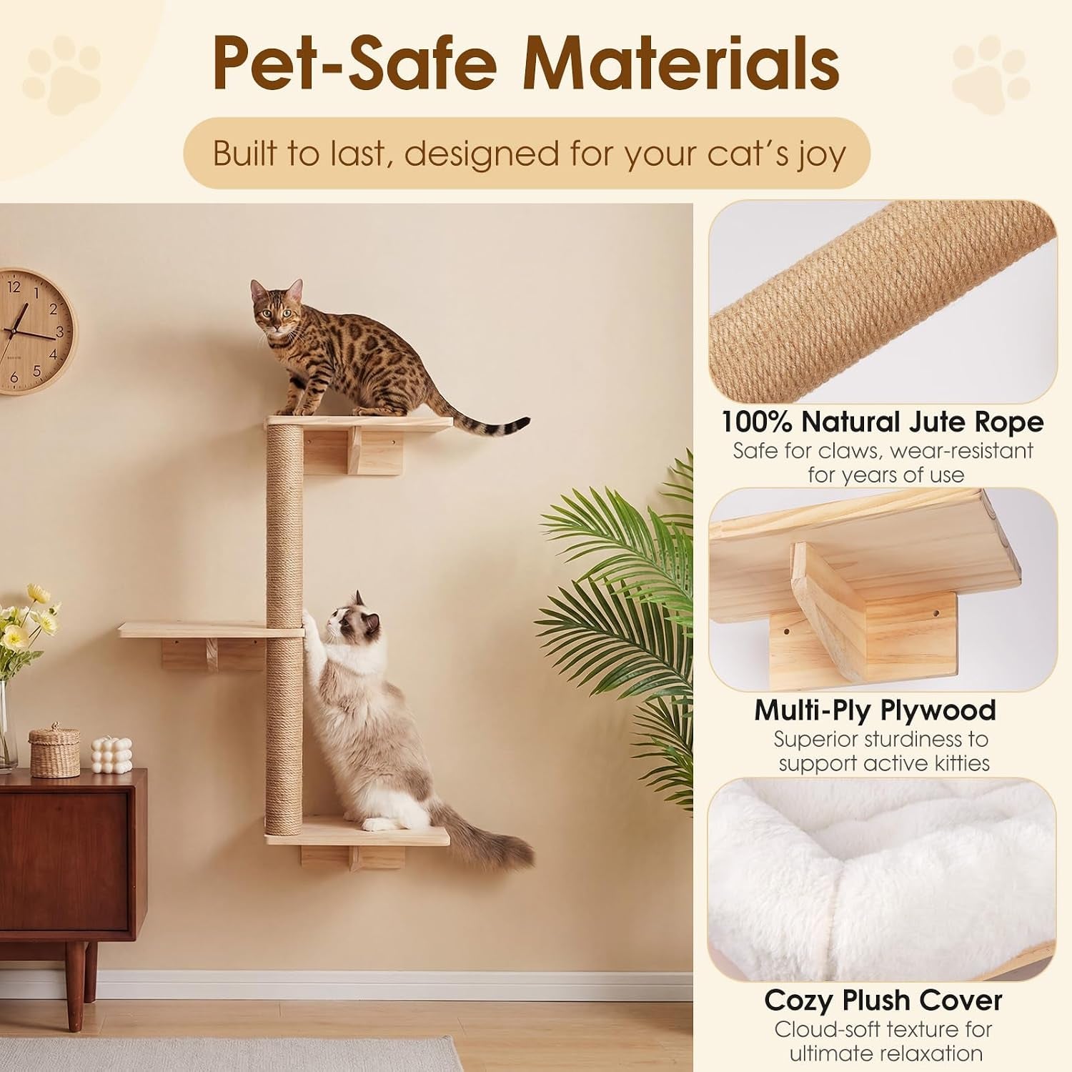 6-In-1 Cat Wall Shelves for Large Cats, Wall Mounted Climber with Hammock | Wall-Mounted Cat Activity Center with Hammock and Steps. Saves Space While Providing Climbing, Scratching and Resting Areas