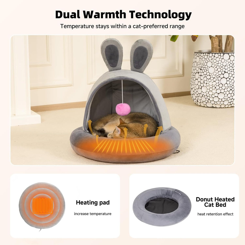 Heated Cat Bed with Heating Pad for Indoor Senior Cats & Small Dogs, Therapeutic Warmth for Joint Relief, Arthritis Support & Stable Body Temperature