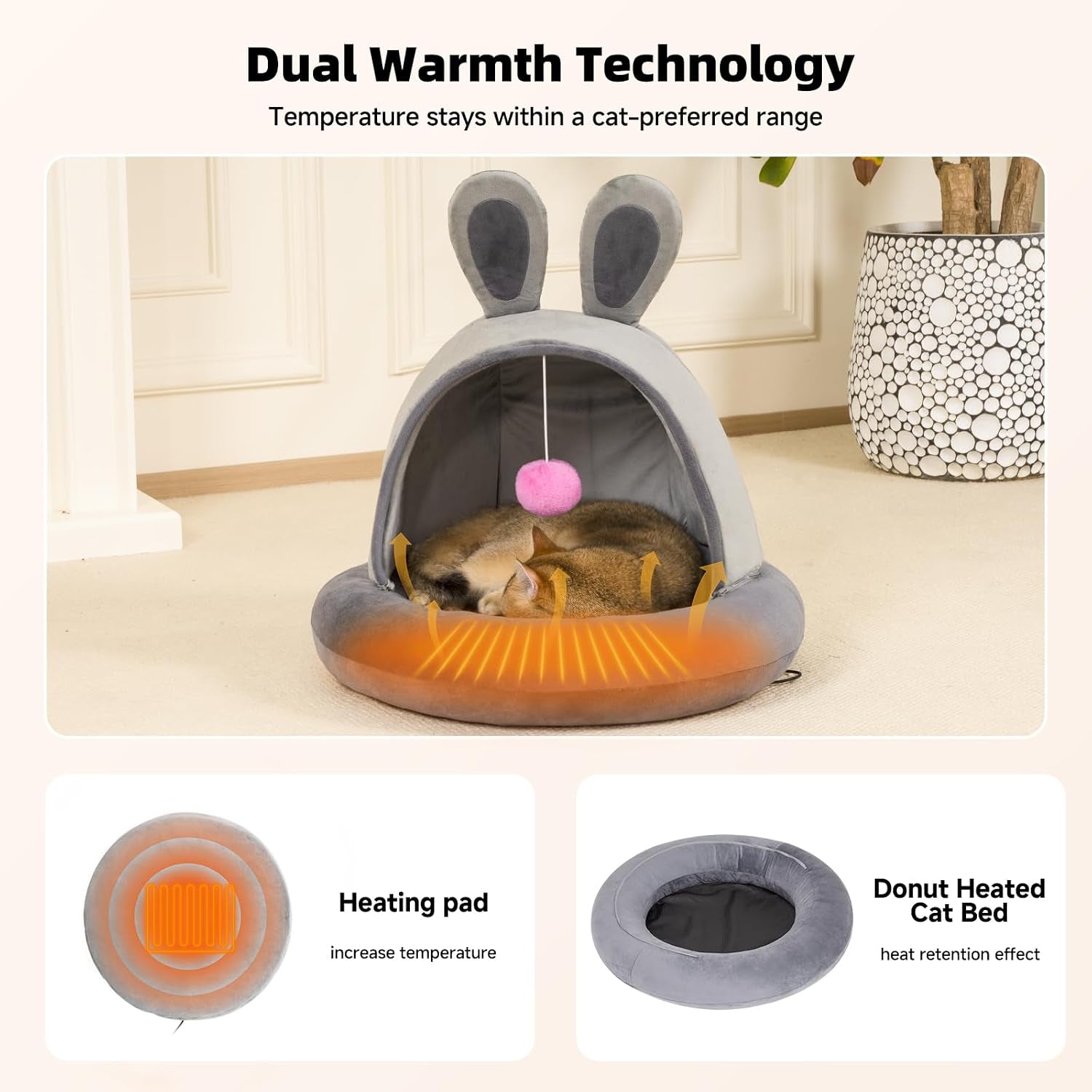 Heated Cat Bed with Heating Pad for Indoor Senior Cats & Small Dogs, Therapeutic Warmth for Joint Relief, Arthritis Support & Stable Body Temperature