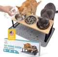 Elevated Cat Food Bowls, 3 Bowl Elevated Cat Feeding Station with Mat | Raised Cat Food Bowls anti Vomiting,15° Tilted Cat Food Bowls & Elevated Slow Feeder Cat Bowls for Healthier Meals