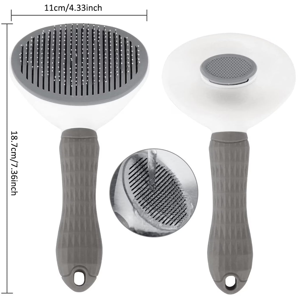 Dog Cat Pet Grooming Brush, Self Cleaning Shedding Brush, Grooming Tool for Long Haired or Short Haired Cats Dogs - Gray