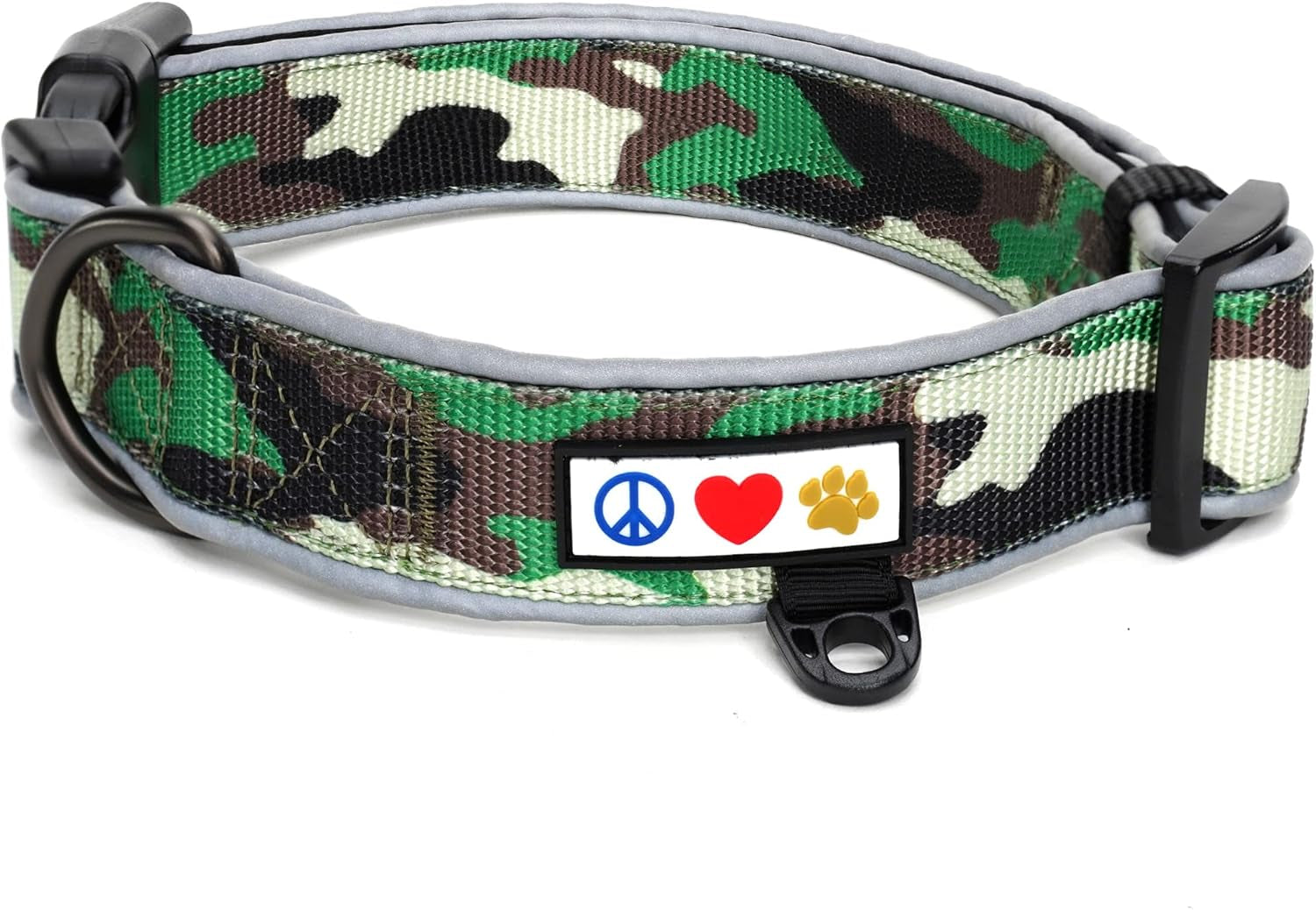 Camo Green/Black Padded Dog Collar, Large
