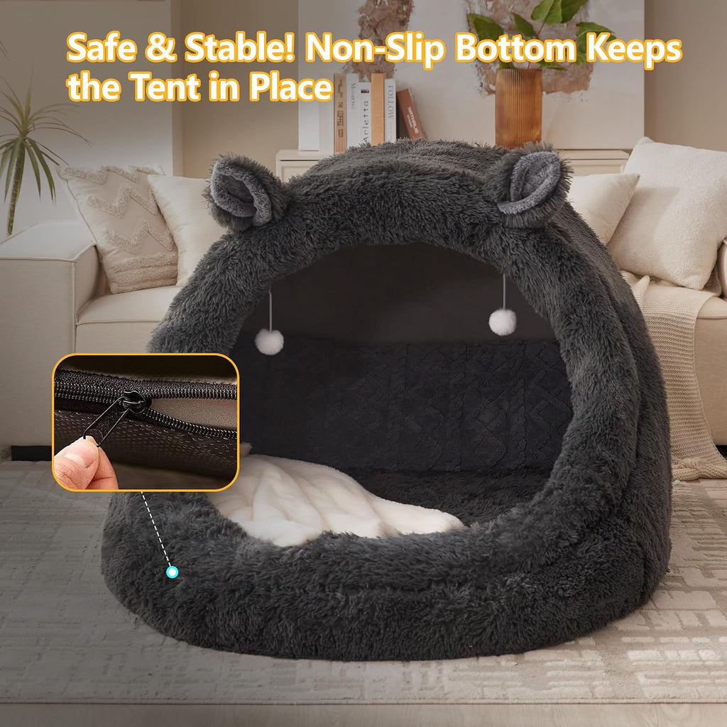 XXL Human Size Dog Bed 55"X43"X35" | Extra Large Human Size Pet Bed, Removable Pillow & Blanket Included, Machine Washable, Grey, for Adults & Pets