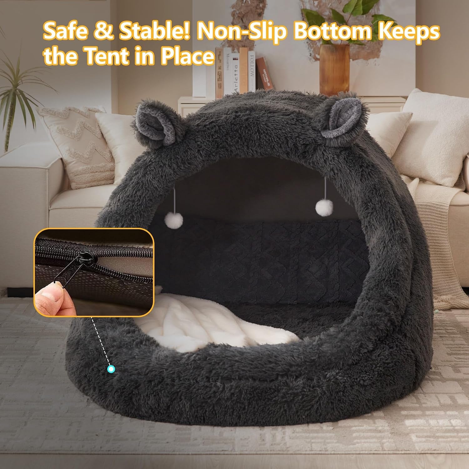 XXL Human Size Dog Bed 55"X43"X35" | Extra Large Human Size Pet Bed, Removable Pillow & Blanket Included, Machine Washable, Grey, for Adults & Pets