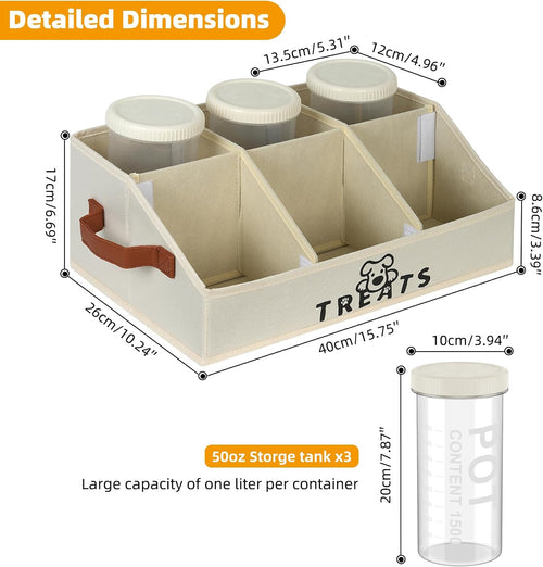 Dog Treat Container with 50Oz Treat Jars, Dogs Stuff Storage Organizer,Airtight Pet Food Treat Holder for Countertop,Beige