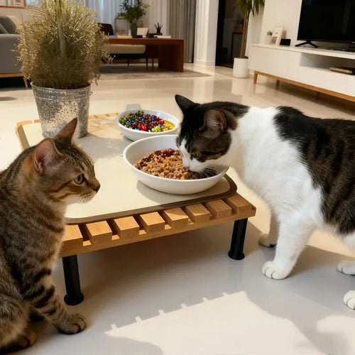 1 PC Fixed Height Cat Feeding Stand Plastic Pet Dish Holder Feeding Station Protects Pet Neck for Pet Dogs Cats Indoor Pet Mat