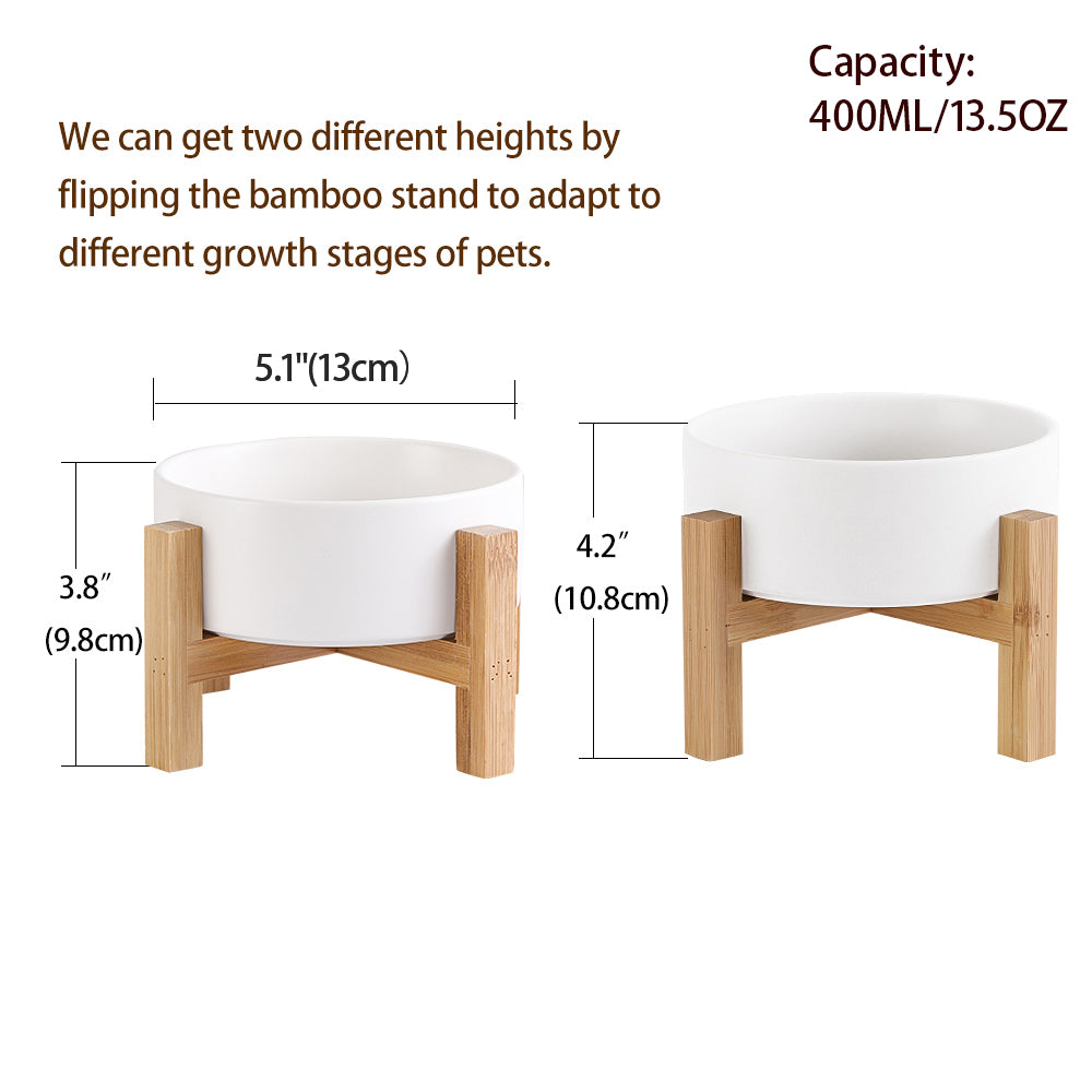Lionwei Elevated Ceramic Cat & Dog Bowl with Non-Slip Wooden Stand for Pets, Solid