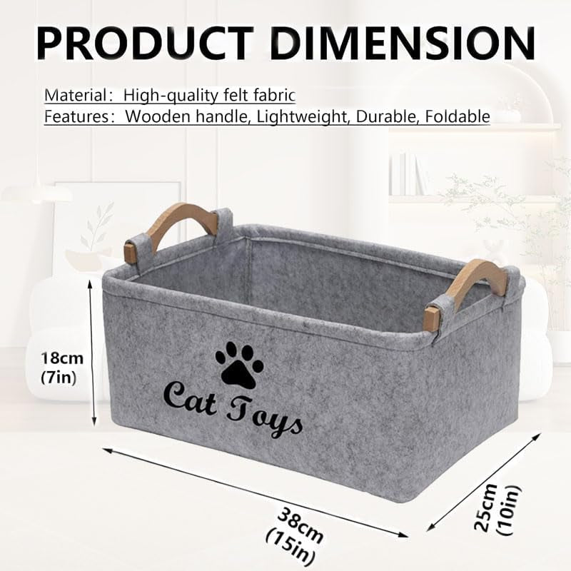 Felt Pet Toy Box Collapsible Pet Supplies Storage Basket Cat Toy Box Storage Basket Chest Organizer，Fabric Storage Bin for Organizing Pet Toys, Blankets, Leashes, and Food Grey Pet Toy Box