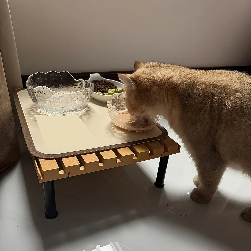1 PC Fixed Height Cat Feeding Stand Plastic Pet Dish Holder Feeding Station Protects Pet Neck for Pet Dogs Cats Indoor Pet Mat