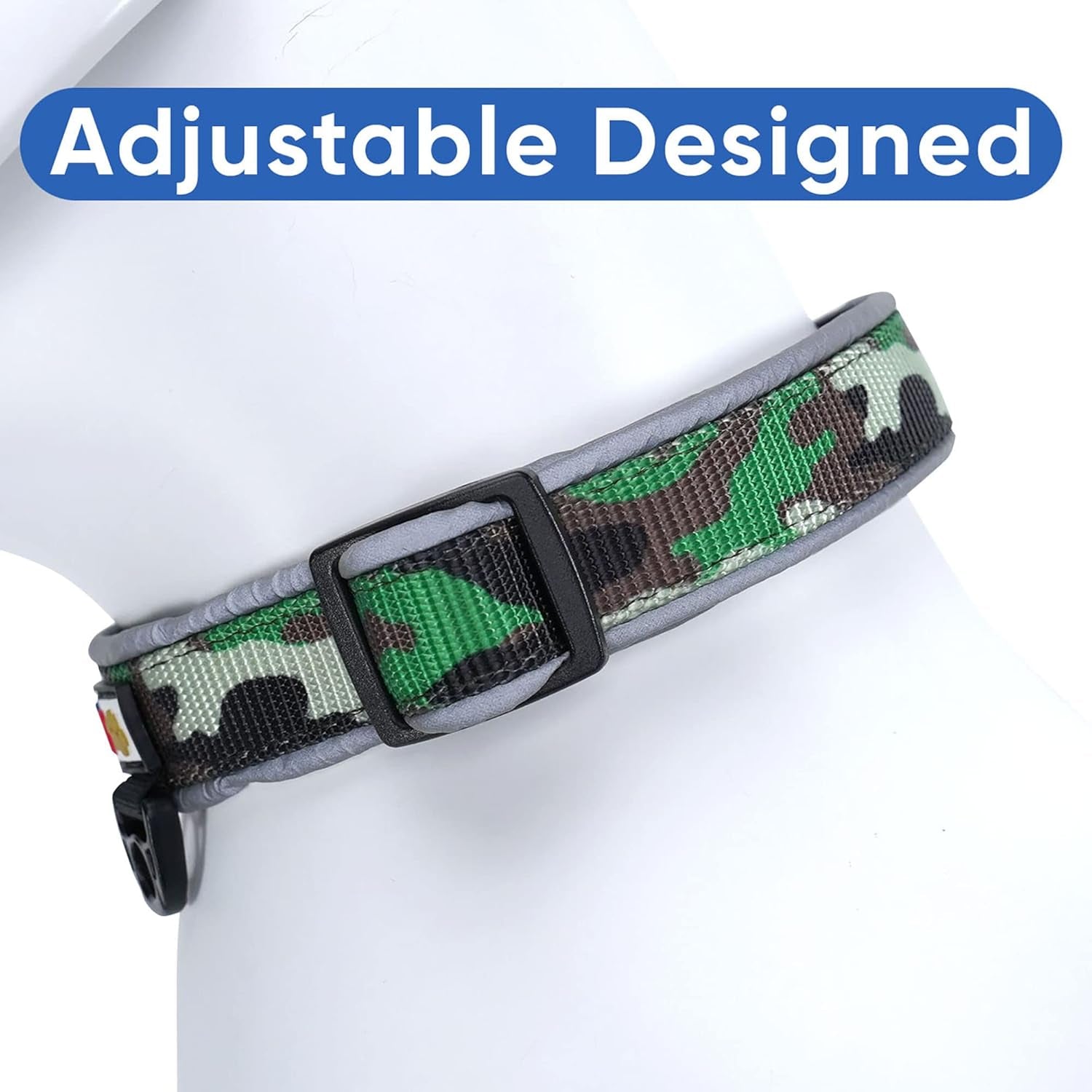 Camo Green/Black Padded Dog Collar, Large