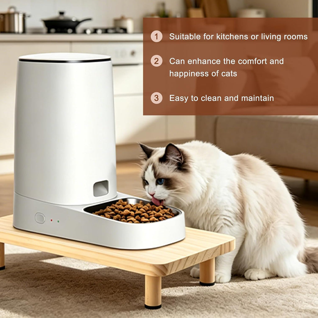 Wooden Elevated Cat Food Stand for Pet Automatic Feeder and Water Dispenser, Raised Pet Feeding Table Can Raises Feeder Bowl by 2.36 Inch, Relieves Spine and Joints on Pets(Wood Color)