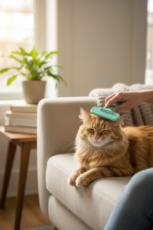 Aqua Tail Cat Grooming Brush Lifestyle