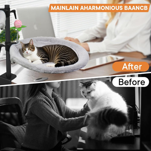 Double Cat Desk Bed, 360° Rotating & Adjustable Desk Mount with Soft Faux Fur & Breathable Mesh Accessories, Ergonomic Cat Perch for Remote Workers,Gamers, and Office Staff - Supports up to 44 Lbs