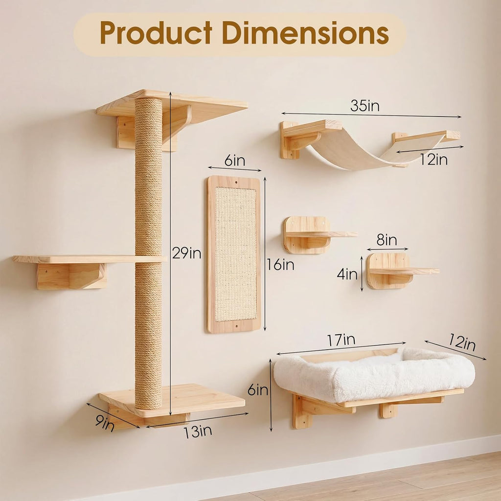 6-In-1 Cat Wall Shelves for Large Cats, Wall Mounted Climber with Hammock | Wall-Mounted Cat Activity Center with Hammock and Steps. Saves Space While Providing Climbing, Scratching and Resting Areas