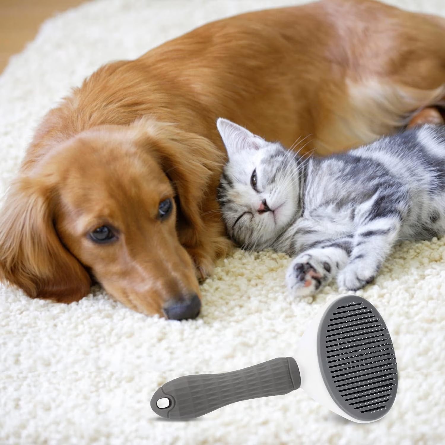 Dog Cat Pet Grooming Brush, Self Cleaning Shedding Brush, Grooming Tool for Long Haired or Short Haired Cats Dogs - Gray