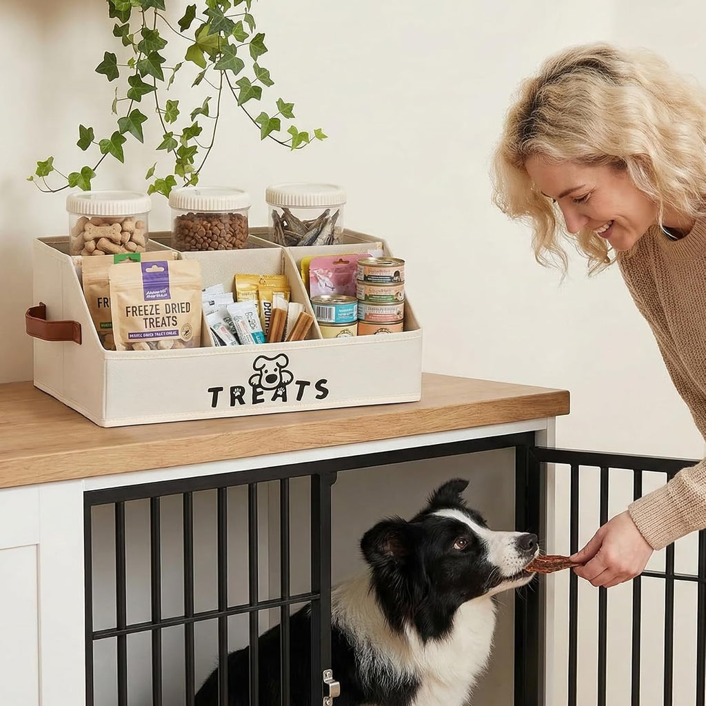 Dog Treat Container with 50Oz Treat Jars, Dogs Stuff Storage Organizer,Airtight Pet Food Treat Holder for Countertop,Beige