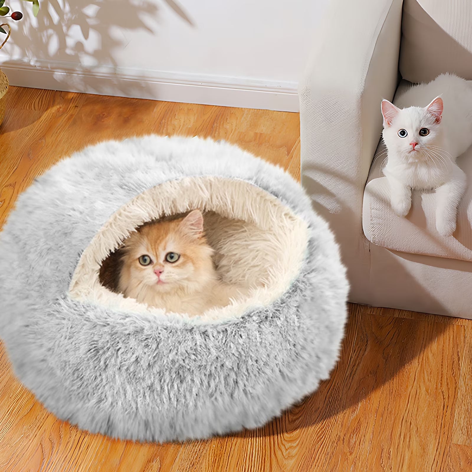 Cat Bed with Hood Covered Pet Bed Plush Cat Bed Cat Winter Sleeping Bag Small Cat Beds for Indoor Cats Cozy Cat Bed