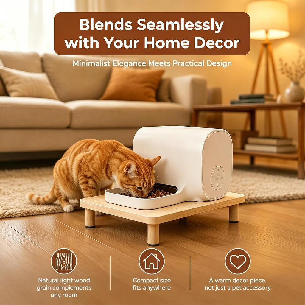 Wooden Elevated Cat Food Stand for Pet Automatic Feeder and Water Dispenser, Raised Pet Feeding Table Can Raises Feeder Bowl by 2.36 Inch, Relieves Spine and Joints on Pets(Wood Color)