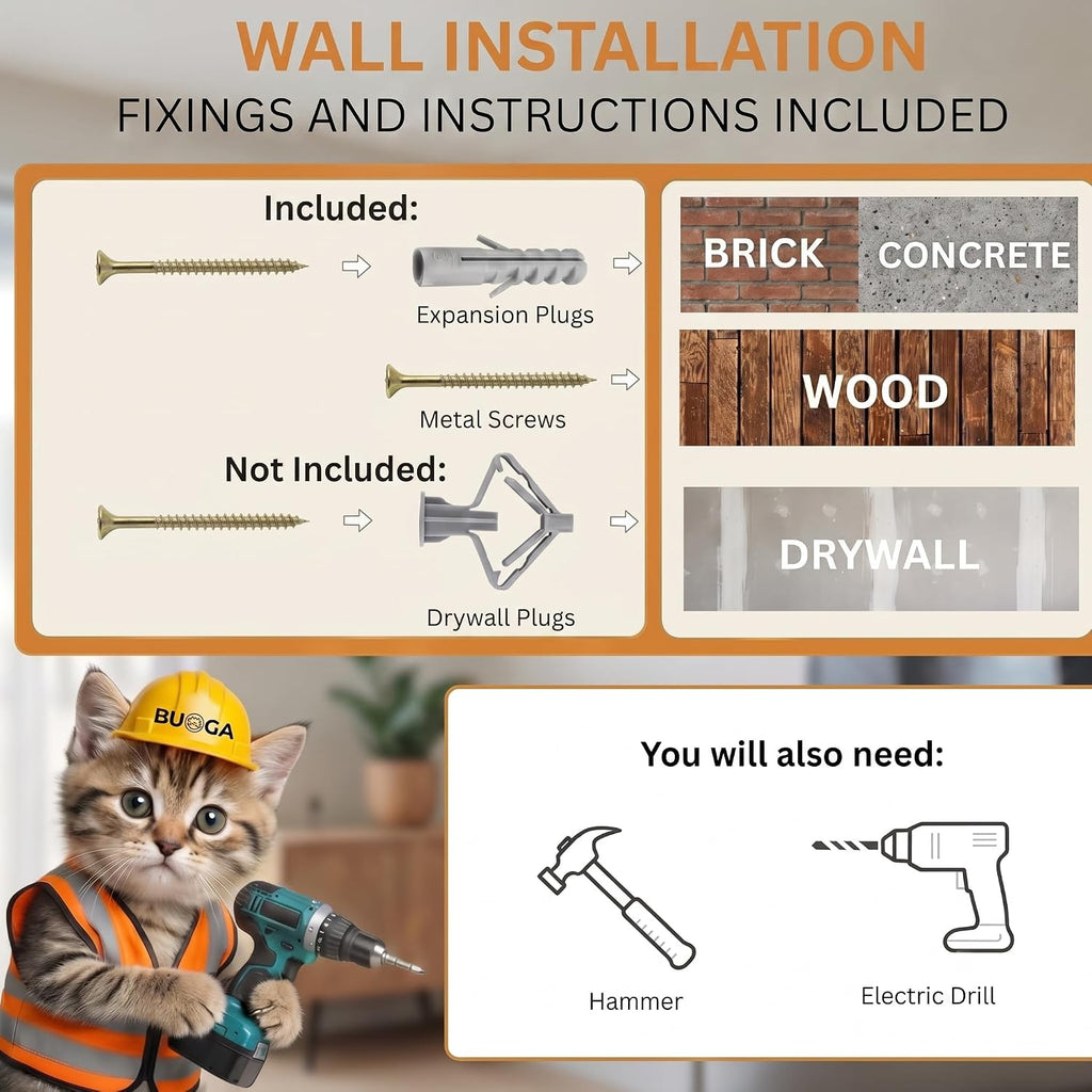 Cat Wall Shelves, Floating Bed with 3 Cat Wall Steps - Natural | Pre-Drilled Anchor Kit for Easy Mount, Cozy Spot for Climbing & Play, Indoor Cats up to 18 Lbs, Sustainable FSC Birch Wood