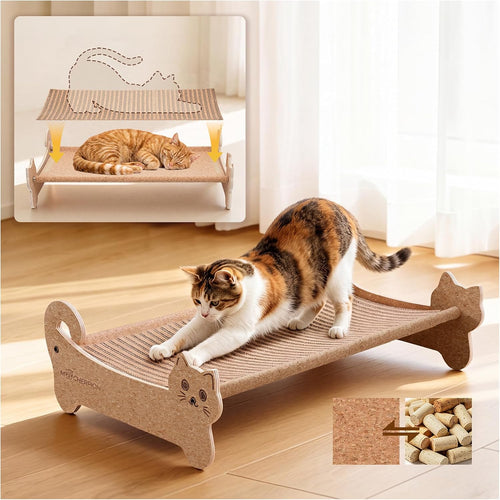 Cork Cat Scratcher Bed 2In1 Larger-Scratching Post-Cat Furniture | Cat Sofa-Cat Basket Bed-Cat Scratching Board-Cat Scratcher for Indoor-Cat Hammock Scratch Pad-Cat Sofa Scratcher-Eco Friendly