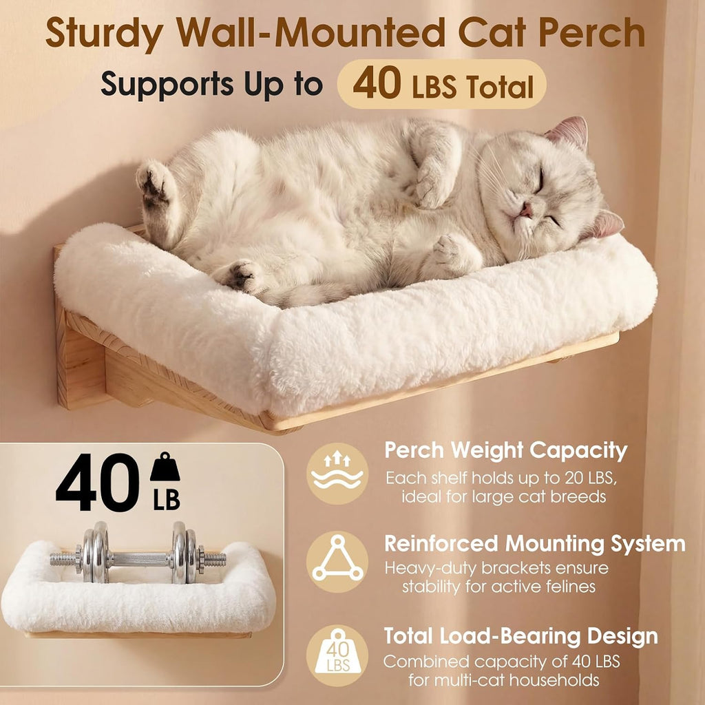 6-In-1 Cat Wall Shelves for Large Cats, Wall Mounted Climber with Hammock | Wall-Mounted Cat Activity Center with Hammock and Steps. Saves Space While Providing Climbing, Scratching and Resting Areas