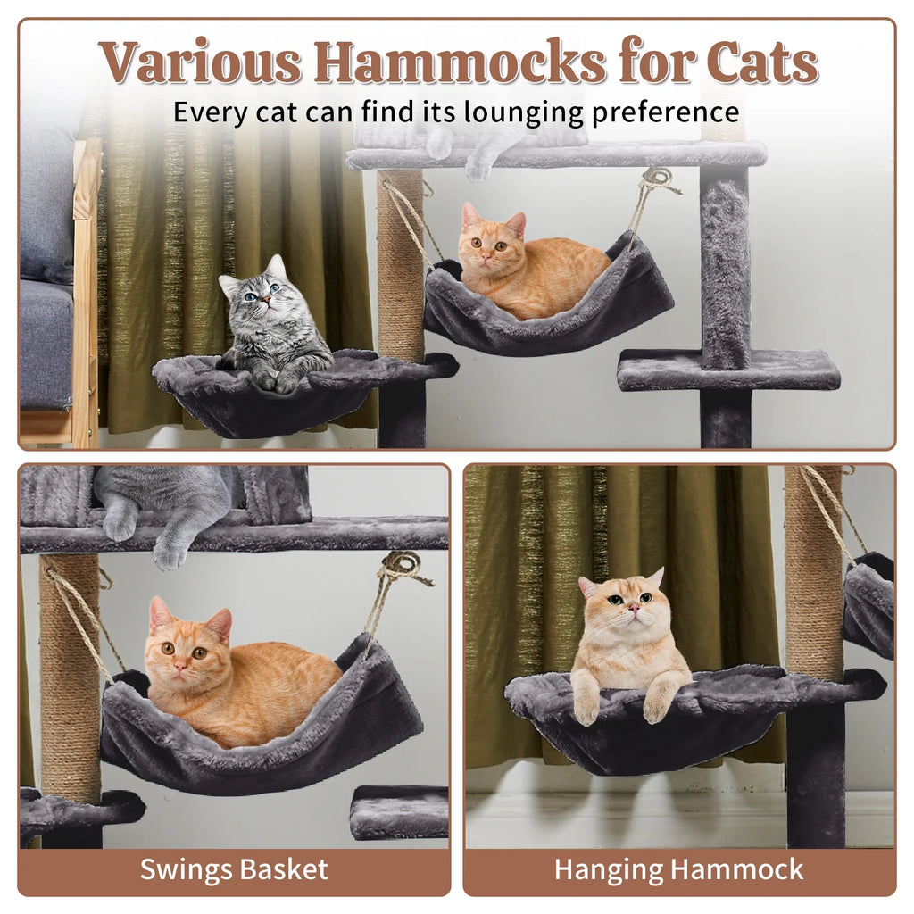 52In Cat Tree Multilevel Cat Tower with Condo and Hommock for Indoor,Gray