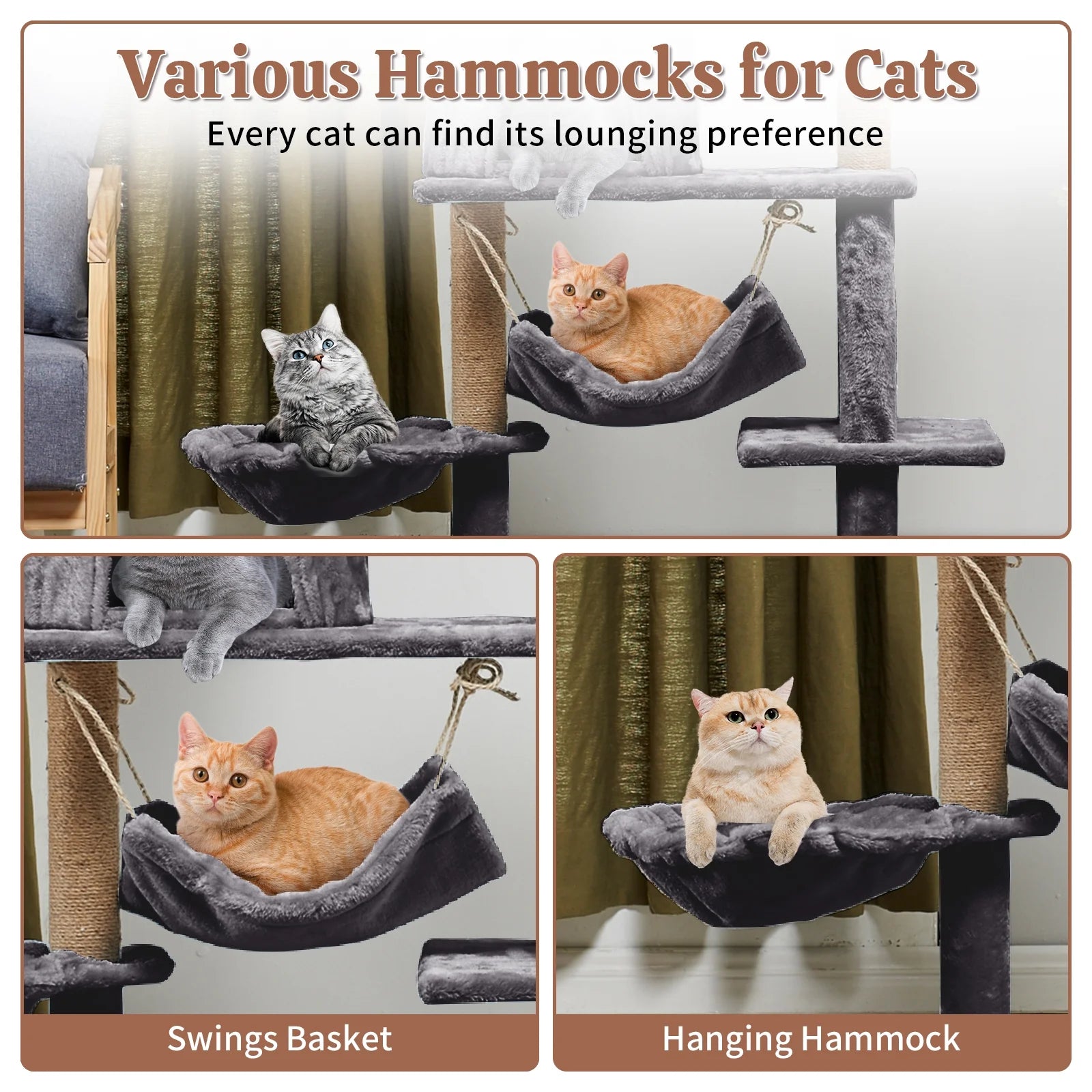 52In Cat Tree Multilevel Cat Tower with Condo and Hommock for Indoor,Gray