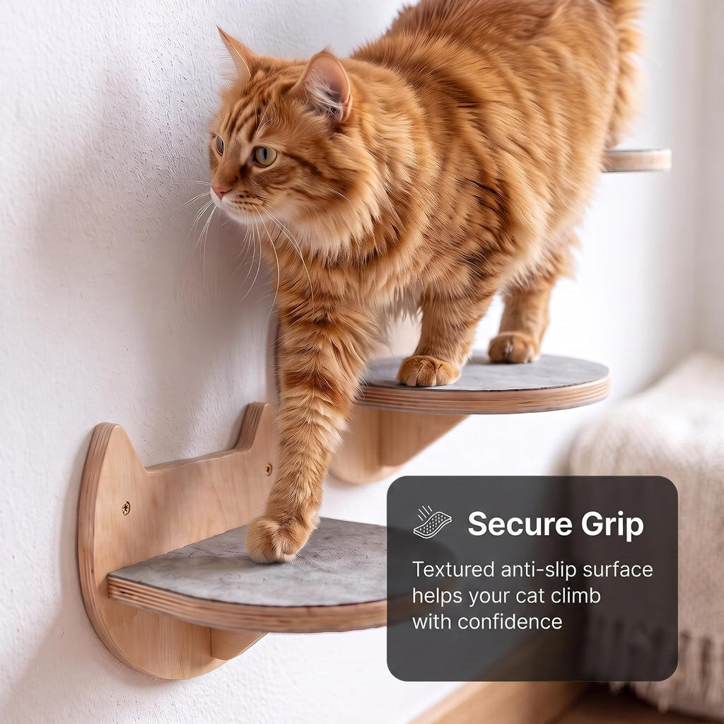 Cat Wall Shelves, Floating Bed with 3 Cat Wall Steps - Natural | Pre-Drilled Anchor Kit for Easy Mount, Cozy Spot for Climbing & Play, Indoor Cats up to 18 Lbs, Sustainable FSC Birch Wood
