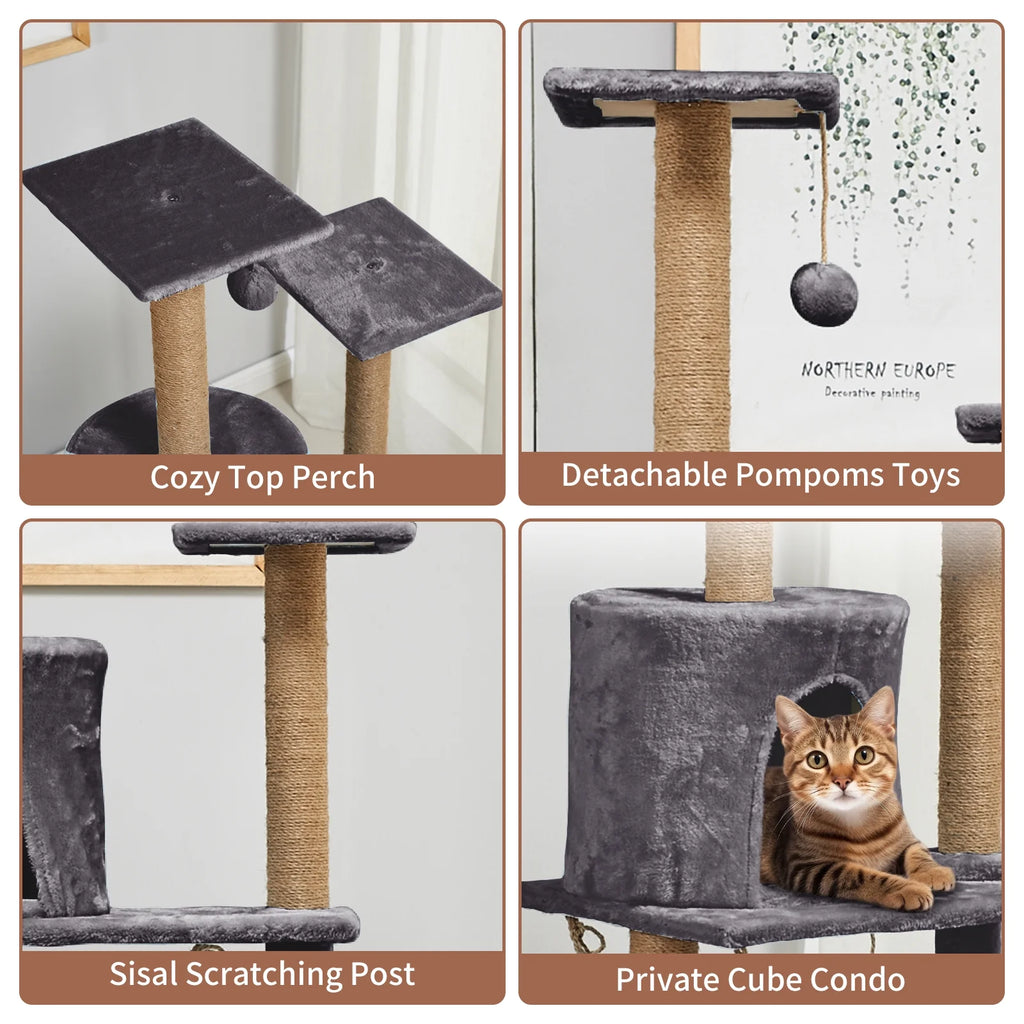 52In Cat Tree Multilevel Cat Tower with Condo and Hommock for Indoor,Gray