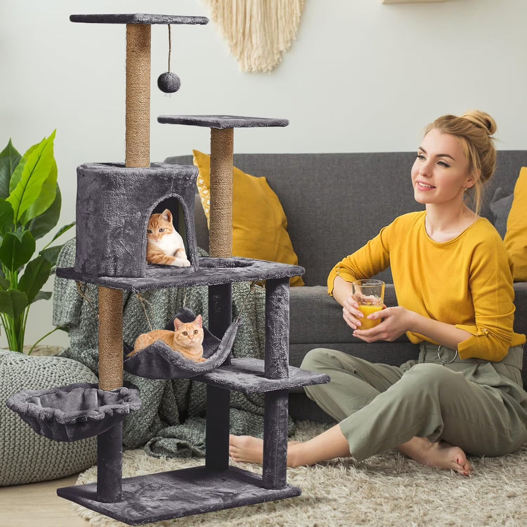 52In Cat Tree Multilevel Cat Tower with Condo and Hommock for Indoor,Gray