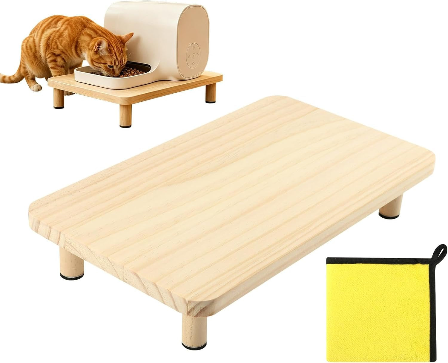 Wooden Elevated Cat Food Stand for Pet Automatic Feeder and Water Dispenser, Raised Pet Feeding Table Can Raises Feeder Bowl by 2.36 Inch, Relieves Spine and Joints on Pets(Wood Color)