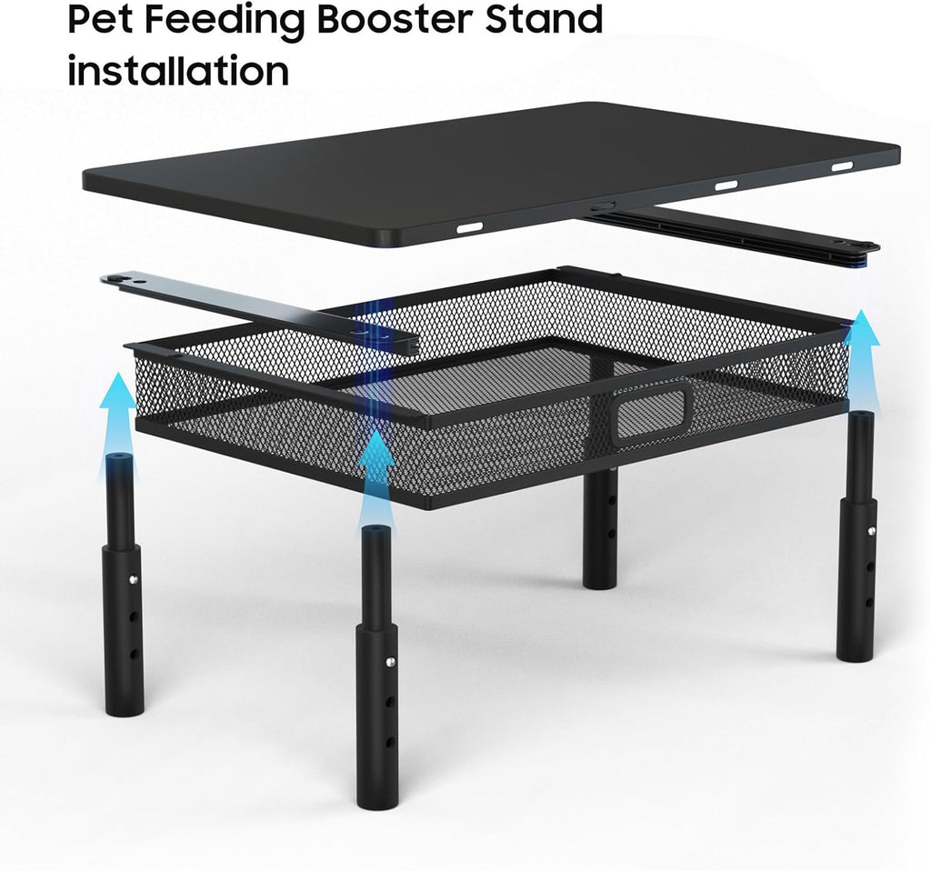 W‌SOWX Adjustable Automatic Cat Feeder Stand, Elevated Cat Food Stand,Black | with Drawer and Cat Food Mat,Raises Feeder/Bowls by 4.1"/4.9"/5.7",Relieves Spine and Joints Noticeably on Pets-Sturdy Metal