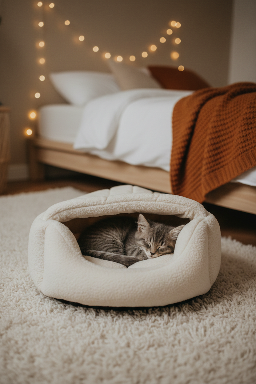 Hooded Plush Cat Bed Lifestyle